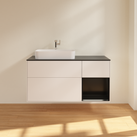 Тумба под раковину Villeroy & Boch Finion 120х50,1 см с подсветкой МДФ белый матовый лак/стекло черное матовое G402PDMT