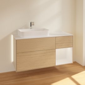 Тумба под раковину Villeroy & Boch Finion 120х50,1 см с подсветкой МДФ шпон дуба/стекло белое матовое G401GFPC