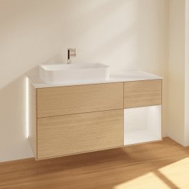Тумба под раковину Villeroy & Boch Finion 120х50,1 см с подсветкой МДФ шпон дуба/стекло белое матовое G401GFPC