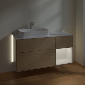 Тумба под раковину Villeroy & Boch Finion 120х50,1 см с подсветкой МДФ шпон дуба/стекло белое матовое G401GFPC