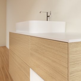 Тумба под раковину Villeroy & Boch Finion 120х50,1 см с подсветкой МДФ шпон дуба/стекло белое матовое G401GFPC