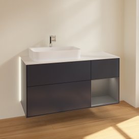 Тумба под раковину Villeroy & Boch Finion 120х50,1 см с подсветкой МДФ темно-синий матовый лак/стекло белое матовое G401GKHG