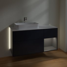 Тумба под раковину Villeroy & Boch Finion 120х50,1 см с подсветкой МДФ темно-синий матовый лак/стекло белое матовое G401GKHG