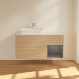 Тумба під раковину Villeroy & Boch Finion 120х50,1 см із підсвічуванням МДФ шпон дуба/скло біле матове G401GKPC