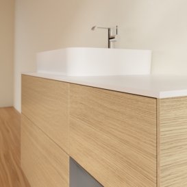 Тумба під раковину Villeroy & Boch Finion 120х50,1 см із підсвічуванням МДФ шпон дуба/скло біле матове G401GKPC