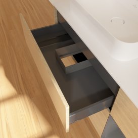 Тумба под раковину Villeroy & Boch Finion 120х50,1 см с подсветкой МДФ шпон дуба/стекло белое матовое G401GKPC