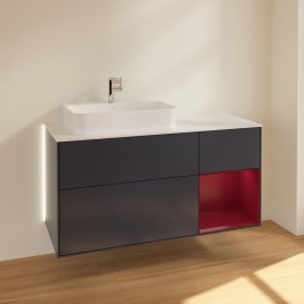 Тумба під раковину Villeroy & Boch Finion 120х50,1 см із підсвічуванням МДФ темно-синій матовий лак/скло біле матове G401HBHG