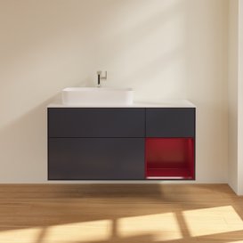 Тумба під раковину Villeroy & Boch Finion 120х50,1 см із підсвічуванням МДФ темно-синій матовий лак/скло біле матове G401HBHG