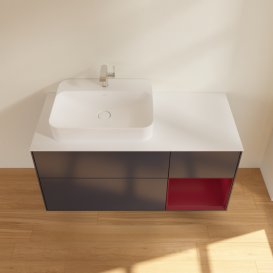 Тумба під раковину Villeroy & Boch Finion 120х50,1 см із підсвічуванням МДФ темно-синій матовий лак/скло біле матове G401HBHG