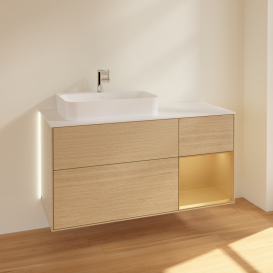 Тумба под раковину Villeroy & Boch Finion 120х50,1 см с подсветкой МДФ шпон дуба/стекло белое матовое G401HFPC