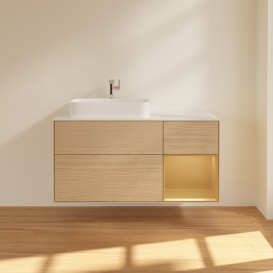 Тумба под раковину Villeroy & Boch Finion 120х50,1 см с подсветкой МДФ шпон дуба/стекло белое матовое G401HFPC