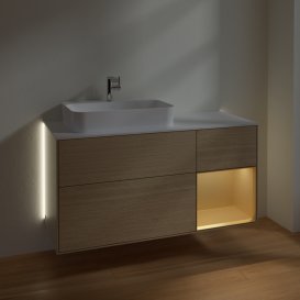 Тумба под раковину Villeroy & Boch Finion 120х50,1 см с подсветкой МДФ шпон дуба/стекло белое матовое G401HFPC