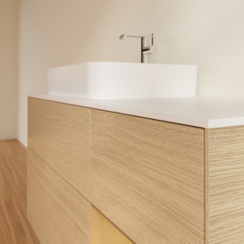 Тумба под раковину Villeroy & Boch Finion 120х50,1 см с подсветкой МДФ шпон дуба/стекло белое матовое G401HFPC