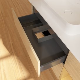 Тумба под раковину Villeroy & Boch Finion 120х50,1 см с подсветкой МДФ шпон дуба/стекло белое матовое G401HFPC