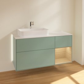 Тумба під раковину Villeroy & Boch Finion 120х50,1 см із підсвічуванням МДФ оливковий матовий лак/скло біле матове G401PCGM