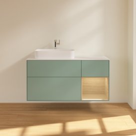 Тумба під раковину Villeroy & Boch Finion 120х50,1 см із підсвічуванням МДФ оливковий матовий лак/скло біле матове G401PCGM