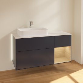 Тумба под раковину Villeroy & Boch Finion 120х50,1 см с подсветкой МДФ темно-синий матовый лак/стекло белое матовое G401PCHG