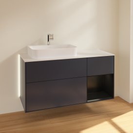 Тумба під раковину Villeroy & Boch Finion 120х50,1 см із підсвічуванням МДФ темно-синій матовий лак/скло біле матове G401PDHG