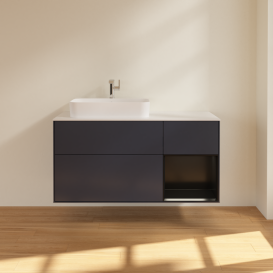 Тумба під раковину Villeroy & Boch Finion 120х50,1 см із підсвічуванням МДФ темно-синій матовий лак/скло біле матове G401PDHG