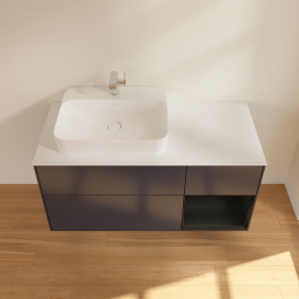 Тумба під раковину Villeroy & Boch Finion 120х50,1 см із підсвічуванням МДФ темно-синій матовий лак/скло біле матове G401PDHG