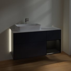 Тумба під раковину Villeroy & Boch Finion 120х50,1 см із підсвічуванням МДФ темно-синій матовий лак/скло біле матове G401PDHG