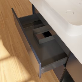 Тумба під раковину Villeroy & Boch Finion 120х50,1 см із підсвічуванням МДФ темно-синій матовий лак/скло біле матове G401PDHG