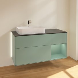 Тумба під раковину Villeroy & Boch Finion 120х50,1 см із підсвічуванням МДФ оливковий матовий лак/скло чорне матове G402GMGM