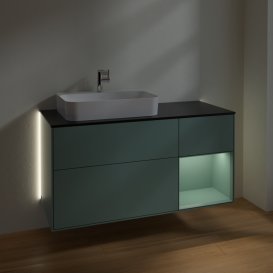 Тумба під раковину Villeroy & Boch Finion 120х50,1 см із підсвічуванням МДФ оливковий матовий лак/скло чорне матове G402GMGM