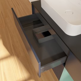 Тумба під раковину Villeroy & Boch Finion 120х50,1 см із підсвічуванням МДФ темно-синій матовий лак/скло чорне матове G402GMHG