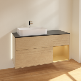 Тумба під раковину Villeroy & Boch Finion 120х50,1 см із підсвічуванням МДФ шпон дуба/скло чорне матове G402HFPC