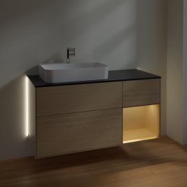 Тумба під раковину Villeroy & Boch Finion 120х50,1 см із підсвічуванням МДФ шпон дуба/скло чорне матове G402HFPC