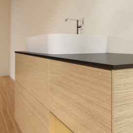 Тумба під раковину Villeroy & Boch Finion 120х50,1 см із підсвічуванням МДФ шпон дуба/скло чорне матове G402HFPC