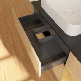 Тумба під раковину Villeroy & Boch Finion 120х50,1 см із підсвічуванням МДФ шпон дуба/скло чорне матове G402HFPC