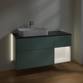 Тумба под раковину Villeroy & Boch Finion 120х50,1 см с подсветкой МДФ оливковый матовый лак/стекло черное матовое G402MTGM