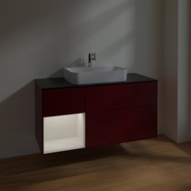 Тумба під раковину Villeroy & Boch Finion 120х50,1 см із підсвічуванням МДФ півонія матовий лак/скло чорне матове F412GFHB