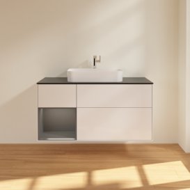 Тумба под раковину Villeroy & Boch Finion 120х50,1 см с подсветкой МДФ глянцевый белый лак/стекло черное матовое F412GKGF