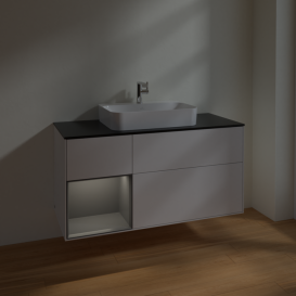 Тумба под раковину Villeroy & Boch Finion 120х50,1 см с подсветкой МДФ глянцевый белый лак/стекло черное матовое F412GKGF