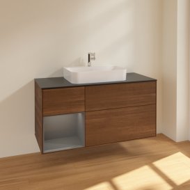 Тумба под раковину Villeroy & Boch Finion 120х50,1 см с подсветкой МДФ шпон грецкого ореха/стекло черное матовое F412GKGN