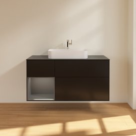 Тумба под раковину Villeroy & Boch Finion 120х50,1 см с подсветкой МДФ черный матовый лак/стекло черное матовое F412GKPD