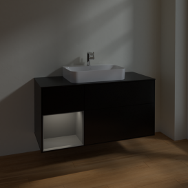 Тумба под раковину Villeroy & Boch Finion 120х50,1 см с подсветкой МДФ черный матовый лак/стекло черное матовое F412GKPD
