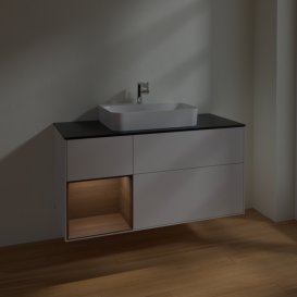 Тумба под раковину Villeroy & Boch Finion 120х50,1 см с подсветкой МДФ глянцевый белый лак/стекло черное матовое F412GNGF