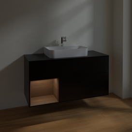 Тумба під раковину Villeroy & Boch Finion 120х50,1 см із підсвічуванням МДФ чорний матовий лак/скло чорне матове F412GNPD