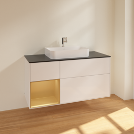 Тумба под раковину Villeroy & Boch Finion 120х50,1 см с подсветкой МДФ глянцевый белый лак/стекло черное матовое F412HFGF