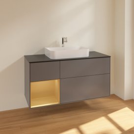 Тумба під раковину Villeroy & Boch Finion 120х50,1 см із підсвічуванням МДФ антрацит матовий лак/скло чорне матове F412HFGK