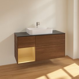 Тумба под раковину Villeroy & Boch Finion 120х50,1 см с подсветкой МДФ шпон грецкого ореха/стекло черное матовое F412HFGN