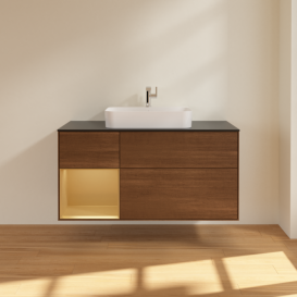 Тумба под раковину Villeroy & Boch Finion 120х50,1 см с подсветкой МДФ шпон грецкого ореха/стекло черное матовое F412HFGN