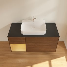 Тумба под раковину Villeroy & Boch Finion 120х50,1 см с подсветкой МДФ шпон грецкого ореха/стекло черное матовое F412HFGN