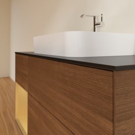 Тумба под раковину Villeroy & Boch Finion 120х50,1 см с подсветкой МДФ шпон грецкого ореха/стекло черное матовое F412HFGN