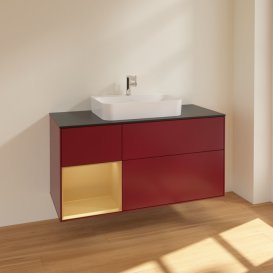 Тумба под раковину Villeroy & Boch Finion 120х50,1 см с подсветкой МДФ пион матовый лак/стекло черное матовое F412HFHB