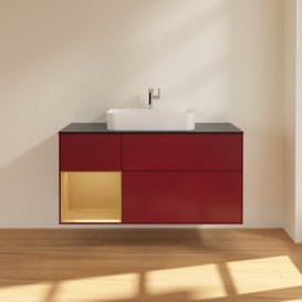 Тумба под раковину Villeroy & Boch Finion 120х50,1 см с подсветкой МДФ пион матовый лак/стекло черное матовое F412HFHB